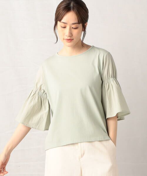 COMME CA ISM / コムサイズム カットソー | シャーリング フレアースリーブ プルオーバー(オリーブ)