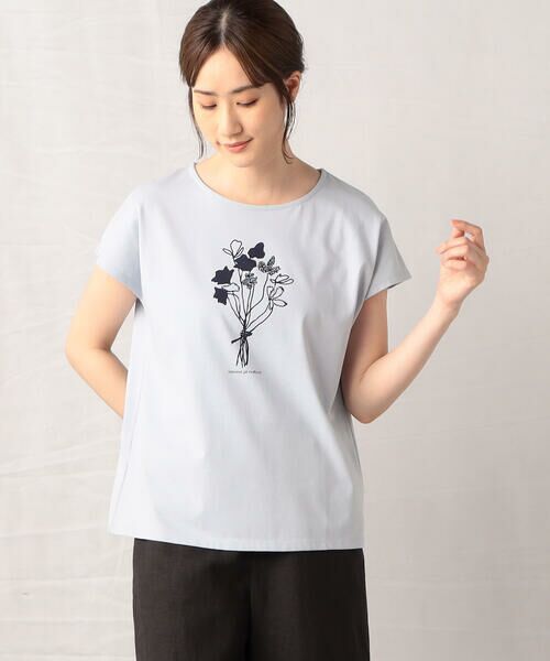 COMME CA ISM / コムサイズム Tシャツ | 花束プリントTシャツ(ブルーグレー)