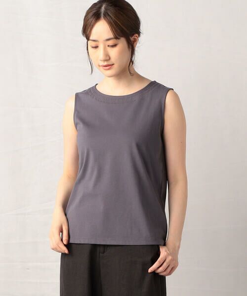 COMME CA ISM / コムサイズム タンクトップ | 刺繍入り ラウンドネック タンクトップ(チャコール)