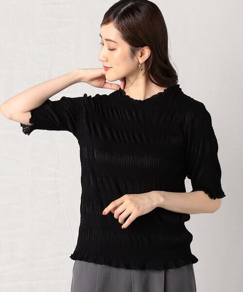 COMME CA ISM / コムサイズム カットソー | シャーリング5分袖カットソー(ブラック)