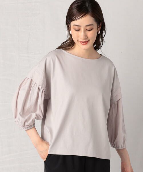 COMME CA ISM / コムサイズム カットソー | ボリュームスリーブ 布帛コンビカットソー（ライトグレー）