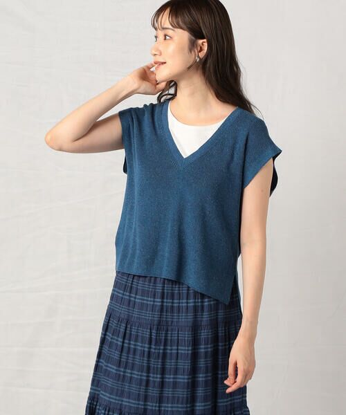 COMME CA ISM / コムサイズム ベスト | 深Vネック MIXニット ベスト(ターコイズブルー)