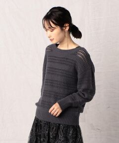 COMME CA ISM / コムサイズム ニット・セーター | メリノウール混 透かしボーダー柄 ドロップショルダーニット