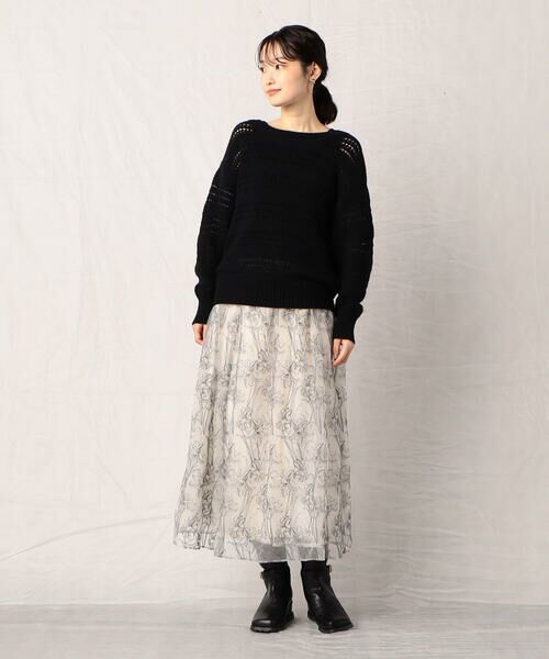 COMME CA ISM / コムサイズム ニット・セーター | メリノウール混 透かしボーダー柄 ドロップショルダーニット | 詳細1