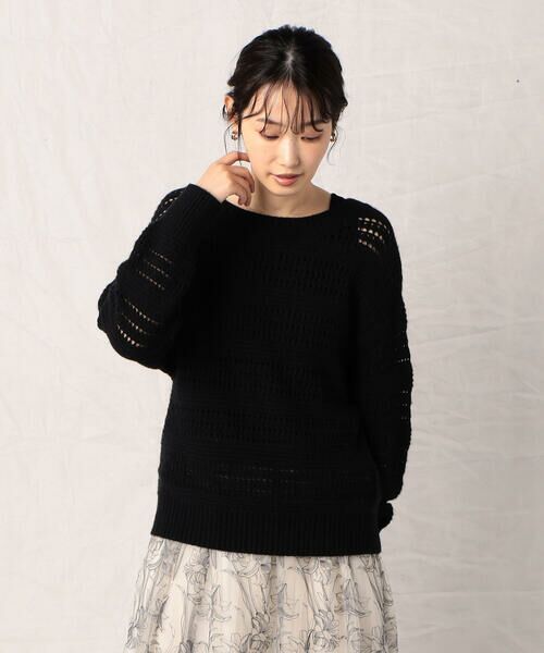 COMME CA ISM / コムサイズム ニット・セーター | メリノウール混 透かしボーダー柄 ドロップショルダーニット | 詳細3