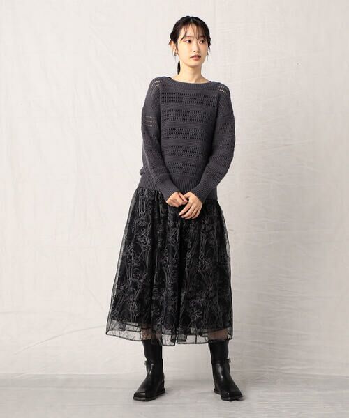 COMME CA ISM / コムサイズム ニット・セーター | メリノウール混 透かしボーダー柄 ドロップショルダーニット | 詳細5