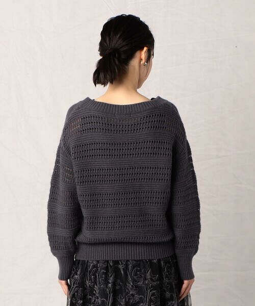 COMME CA ISM / コムサイズム ニット・セーター | メリノウール混 透かしボーダー柄 ドロップショルダーニット | 詳細10