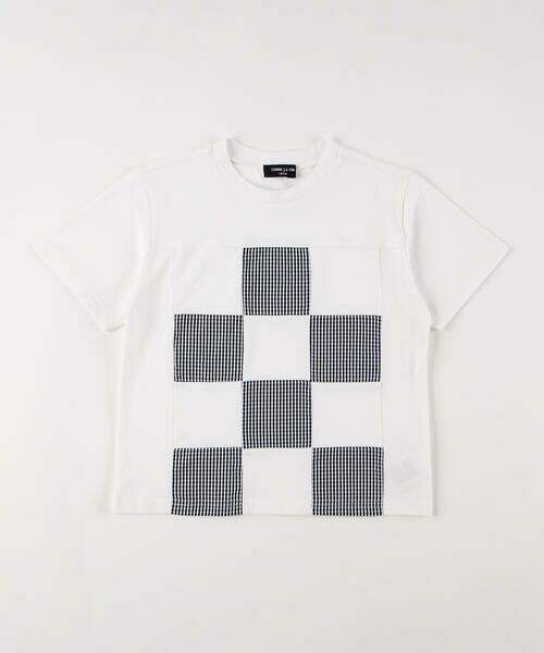 COMME CA ISM / コムサイズム Tシャツ | ギンガムチェック使い パッチワーク半袖Tシャツ | 詳細1