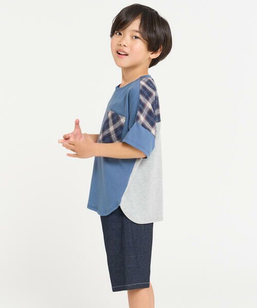 COMME CA ISM / コムサイズム Tシャツ | くしゅっとチェック 半袖切り替えTシャツ | 詳細3