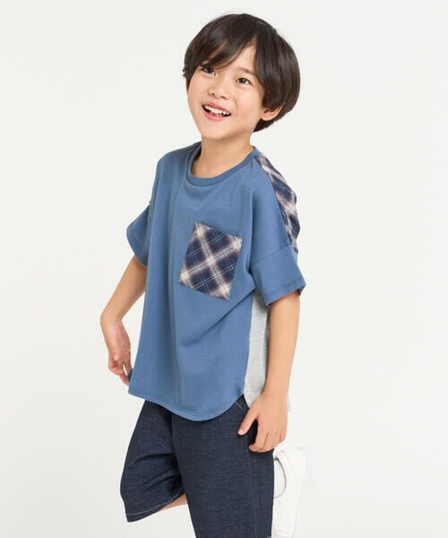 COMME CA ISM/コムサイズム ワッシャーチェック使い 半袖Tシャツ ネイビー 150cm COMME CA ISM/コムサイズム ワッシャーチェック使い 半袖Tシャツ ネイビー 150cm