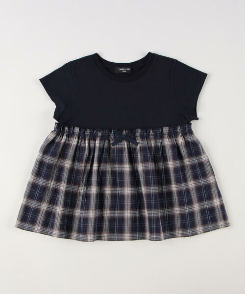 COMME CA ISM/コムサイズム ワッシャーチェック使い デザインTシャツ ネイビー 140cm COMME CA ISM/コムサイズム ワッシャーチェック使い デザインTシャツ ネイビー 140cm