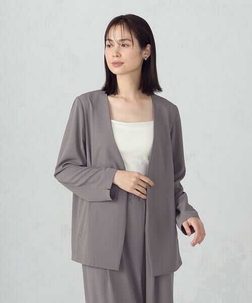 COMME CA ISM / コムサイズム ノーカラージャケット | 【UVカット・吸水速乾・接触冷感】kireri ノーカラージャケット / セットアップ対応(モカブラウン)