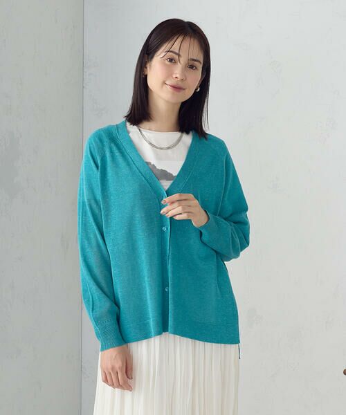 COMME CA ISM / コムサイズム カーディガン・ボレロ | リネン混カーディガン(ブルー)