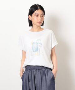 COMME CA ISM / コムサイズム カットソー | スタッズ 箔ライン付き プリントＴシャツ