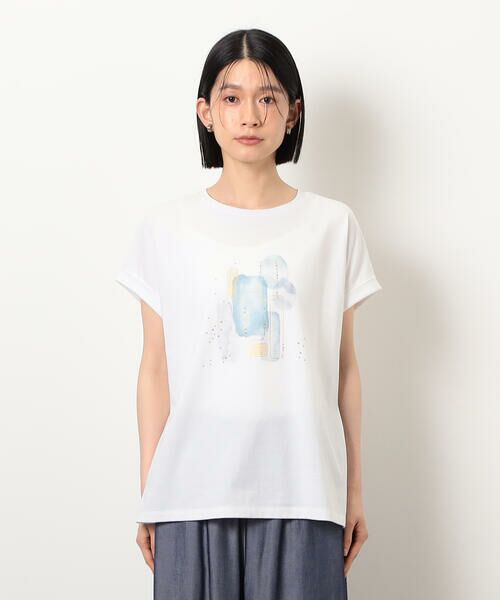 2886　こちらは専用です スタッズ 箔ライン付き プリントTシャツ （カットソー）｜COMME