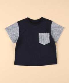 COMME CA ISM / コムサイズム Tシャツ | ヒッコリープリント使い 半袖Tシャツ(ベビーサイズ)