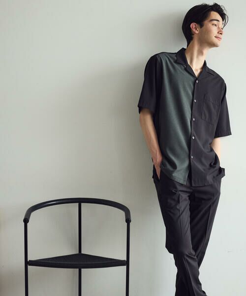 COMME CA ISM / コムサイズム シャツ・ブラウス | 【セットアップ対応】ライトウエイト ポリエステル ブロッキング オープンカラー シャツ | 詳細1