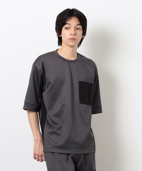 COMME CA ISM/コムサイズム スポーティージャージ コンビデザイン Tシャツ チャコール L COMME CA ISM/コムサイズム スポーティージャージ コンビデザイン Tシャツ チャコール L