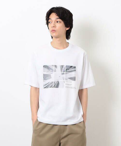 COMME CA ISM/コムサイズム 【接触冷感】 Feel-Cool フォトTシャツ 「CITY SKY」 ホワイト L COMME CA ISM/コムサイズム 【接触冷感】 Feel-Cool フォトTシャツ 「CITY SKY」 ホワイト L