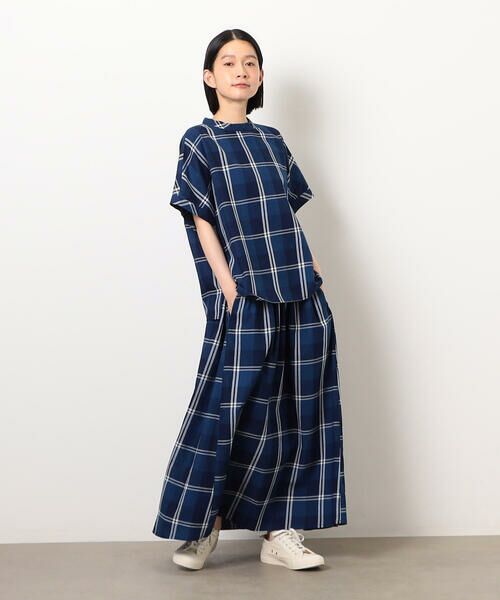 COMME CA ISM / コムサイズム ロング・マキシ丈スカート | インディゴチェックスカート / セットアップ対応 | 詳細1