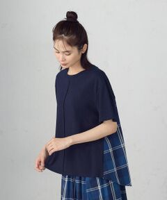 COMME CA ISM / コムサイズム カットソー | インディゴチェック　バックフレアＴシャツ / セットアップ対応