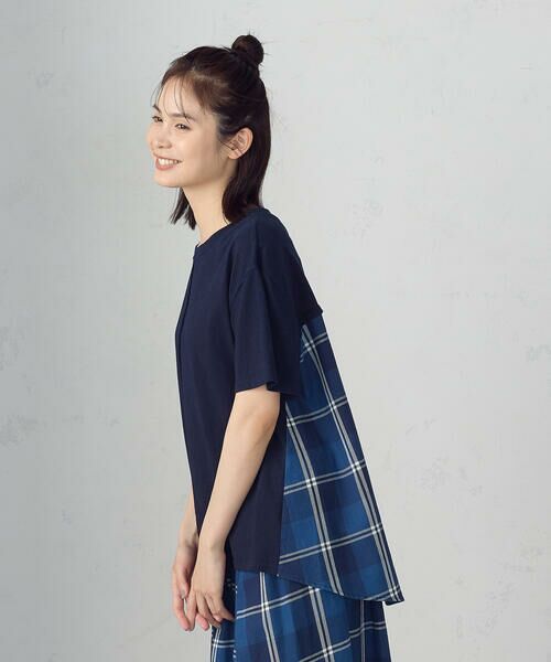 COMME CA ISM / コムサイズム カットソー | インディゴチェック　バックフレアＴシャツ / セットアップ対応 | 詳細4
