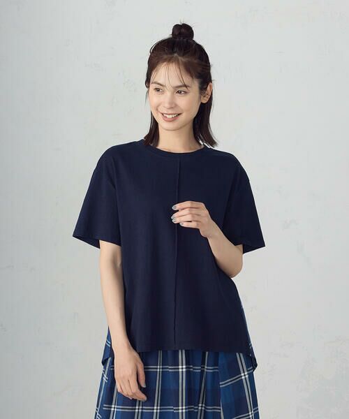 COMME CA ISM / コムサイズム カットソー | インディゴチェック　バックフレアＴシャツ / セットアップ対応 | 詳細5