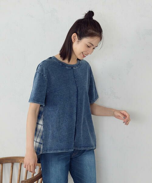 COMME CA ISM / コムサイズム カットソー | インディゴチェック　バックフレアＴシャツ / セットアップ対応 | 詳細18