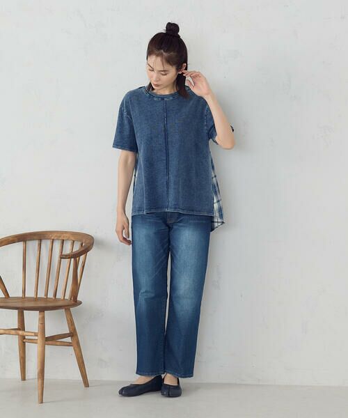 COMME CA ISM / コムサイズム カットソー | インディゴチェック　バックフレアＴシャツ / セットアップ対応 | 詳細13