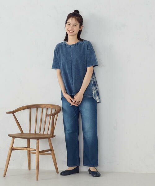 COMME CA ISM / コムサイズム カットソー | インディゴチェック　バックフレアＴシャツ / セットアップ対応 | 詳細14