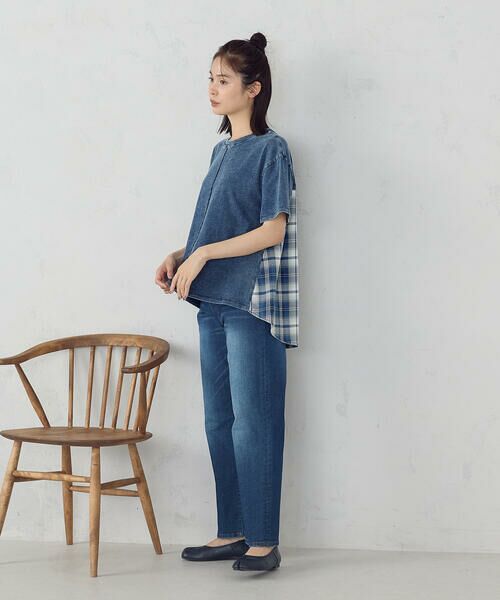 COMME CA ISM / コムサイズム カットソー | インディゴチェック　バックフレアＴシャツ / セットアップ対応 | 詳細15