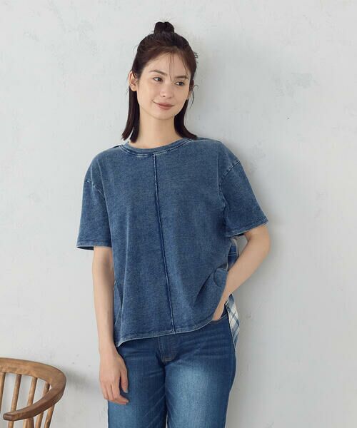 COMME CA ISM / コムサイズム カットソー | インディゴチェック　バックフレアＴシャツ / セットアップ対応 | 詳細16