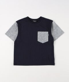 COMME CA ISM / コムサイズム Tシャツ | ヒッコリープリント使い 半袖Tシャツ