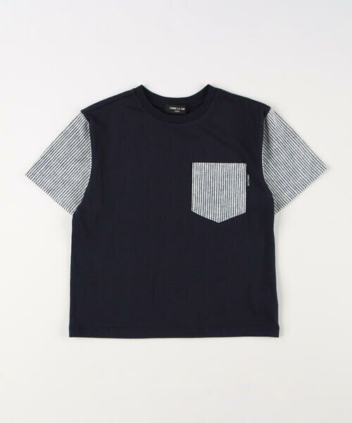 COMME CA ISM/コムサイズム ヒッコリープリント使い 半袖Tシャツ ネイビー 130cm COMME CA ISM/コムサイズム ヒッコリープリント使い 半袖Tシャツ ネイビー 130cm