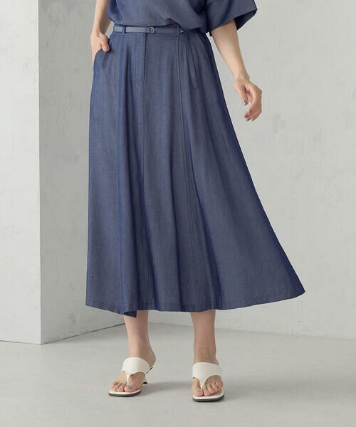 COMME CA ISM/コムサイズム 【セットアップ対応】デニムライクシャンブレー ナローベルト フレアスカート ネイビー M COMME CA ISM/コムサイズム 【セットアップ対応】デニムライクシャンブレー ナローベルト フレアスカート ネイビー M