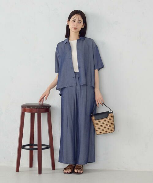 COMME CA ISM / コムサイズム その他パンツ | 【セットアップ対応】デニムライクシャンブレー サイドパネル ワイドパンツ | 詳細1