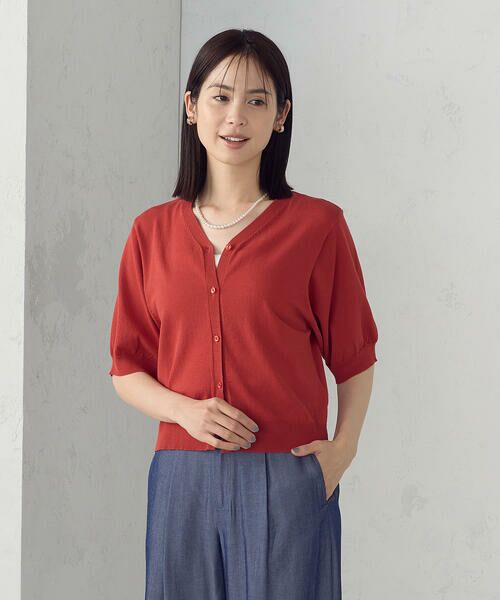 COMME CA ISM/コムサイズム 【接触冷感・ウォッシャブル】2WAY半袖 カーディガン レッド L COMME CA ISM/コムサイズム 【接触冷感・ウォッシャブル】2WAY半袖 カーディガン レッド L