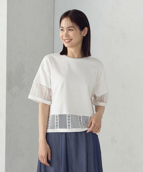 レース付きTシャツ COMME CA ISM tシャツ レース刺しゅう Tシャツ レディース