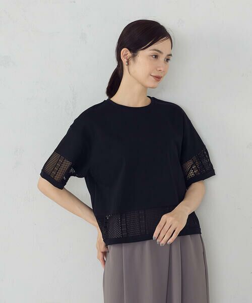 コムコム レース　レイヤード　カットソー　黒 セール】 レースコンビ Tシャツ （カットソー）｜COMME CA ISM