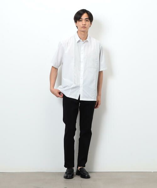 COMME CA ISM / コムサイズム シャツ・ブラウス | タイプライター×ストライプ コンビ半袖シャツ | 詳細1