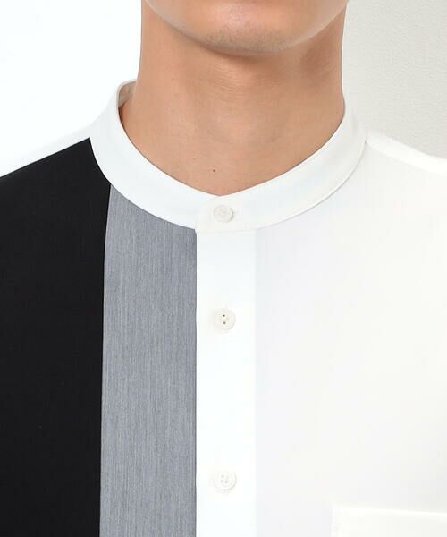 COMME CA ISM / コムサイズム シャツ・ブラウス | ウールライク バンドカラー ブロッキング半袖シャツ | 詳細8