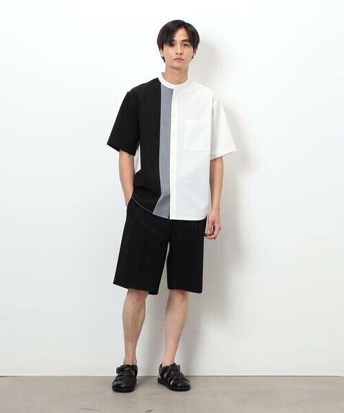 COMME CA ISM / コムサイズム シャツ・ブラウス | ウールライク バンドカラー ブロッキング半袖シャツ | 詳細2