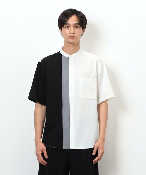 COMME CA ISM / コムサイズム シャツ・ブラウス | ウールライク バンドカラー ブロッキング半袖シャツ | 詳細5