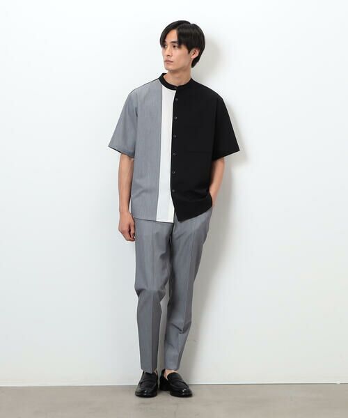 COMME CA ISM / コムサイズム シャツ・ブラウス | ウールライク バンドカラー ブロッキング半袖シャツ | 詳細13