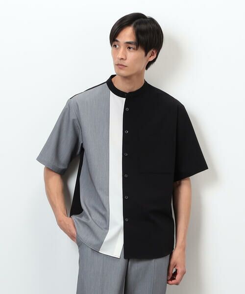 COMME CA ISM / コムサイズム シャツ・ブラウス | ウールライク バンドカラー ブロッキング半袖シャツ | 詳細14