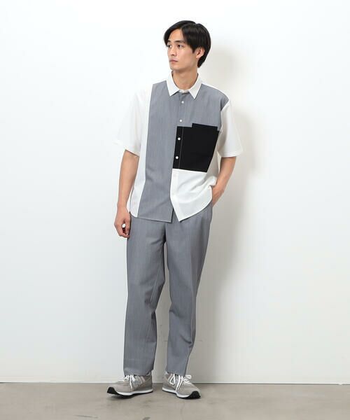 COMME CA ISM / コムサイズム シャツ・ブラウス | ウールライク ショートポイントカラー ブロッキング半袖シャツ | 詳細1