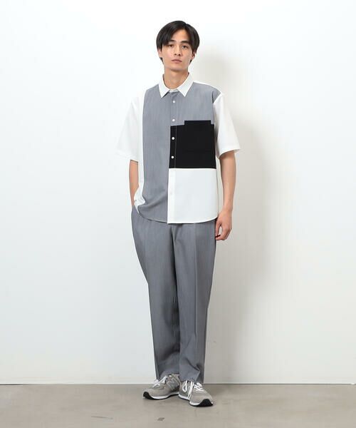 COMME CA ISM / コムサイズム シャツ・ブラウス | ウールライク ショートポイントカラー ブロッキング半袖シャツ | 詳細2