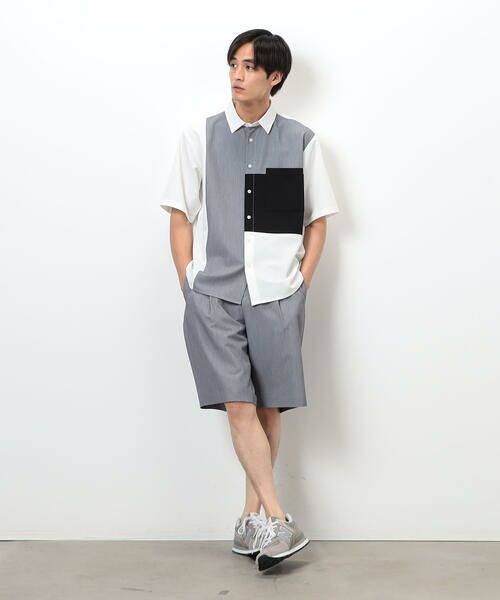 COMME CA ISM / コムサイズム シャツ・ブラウス | ウールライク ショートポイントカラー ブロッキング半袖シャツ | 詳細3