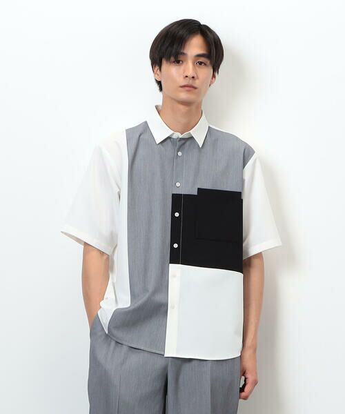 COMME CA ISM / コムサイズム シャツ・ブラウス | ウールライク ショートポイントカラー ブロッキング半袖シャツ | 詳細4