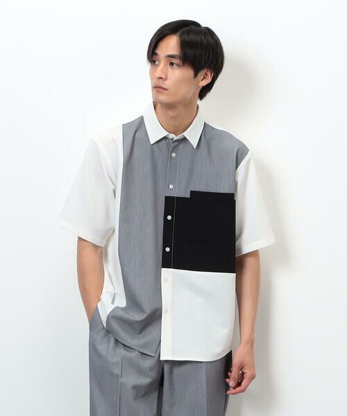 COMME CA ISM / コムサイズム シャツ・ブラウス | ウールライク ショートポイントカラー ブロッキング半袖シャツ | 詳細5